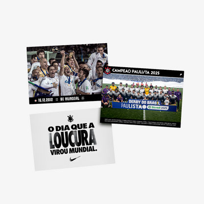 Kit Posters Corinthians - "O Dia que a Loucura Virou Mundial" + 4 Adesivos Exclusivos